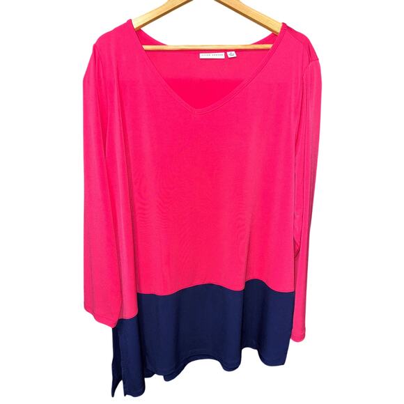 Susan Graver Tops - Susan Graver Tunic Top Liquid Knit Color Block Asymmetrical 2XL stretch Party